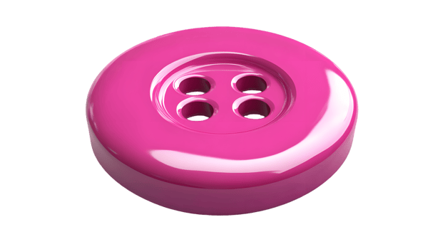 A shiny pink button with four holes, typically used for fastening clothing. png