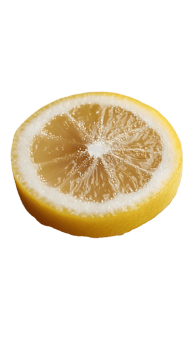 A sliced lemon showcasing its juicy interior and textured rind, ideal for culinary use. png