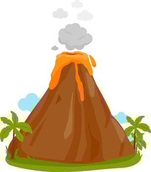 Volcano erupting with magma flowing and smoke. Active lava mountain volcano eruption. vector