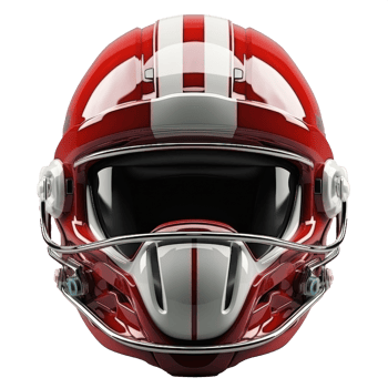 Football helmet, red and white colors, futuristic design, front view perspective, 8K, ultra realistic render isolate on transparent background png