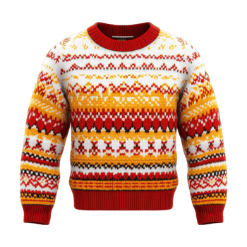 a sweater with a red, yellow and white pattern png