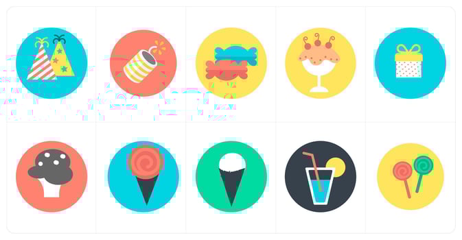 A set of 10 mix icons as celebration, cracker, candies vector