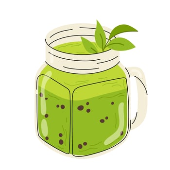 Fresh matcha smoothie with mint twig and tapioca. Healthy drink. For menu, poster, recipe design or food blog. vector
