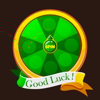 Green Lucky Wheel of Fortune with ribbon of text Good luck. Spin for St. Patrick Day. Lucky spin. Casino banner design element for UI game vector