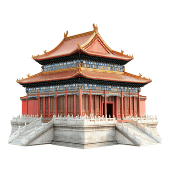 Chinese Style Building Featuring Red And Green Roofs png