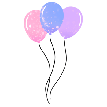 Three pink and purple glittery balloons with black strings png