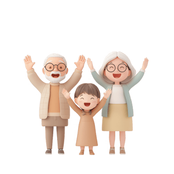 Happy family of three celebrating together with joy and excitement. png