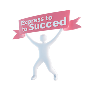 A cartoon figure holding a success banner, symbolizing achievement and motivation. png