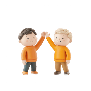 Two cheerful children high-fiving in matching orange sweaters, expressing friendship. png