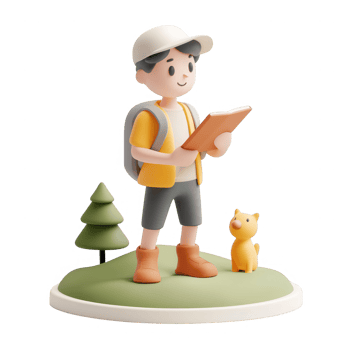 A cheerful boy exploring nature with his pet, discovering the joys of outdoor adventures. png