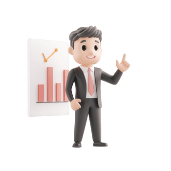A cheerful businessman presenting a growth chart in a professional setting. png