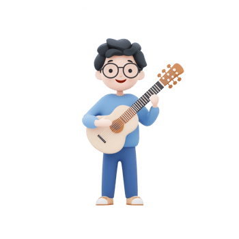 A cheerful character playing guitar in a minimalist style. png