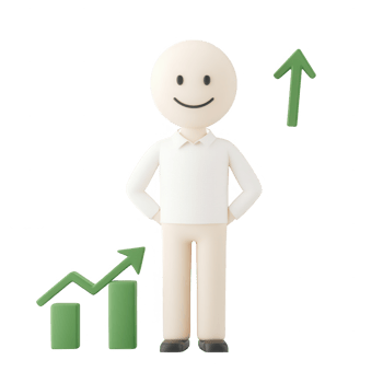 A cheerful character representing growth and success with a graph. png