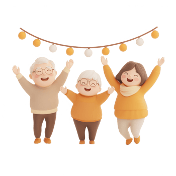 Cheerful elderly friends celebrating together with joy and laughter. png
