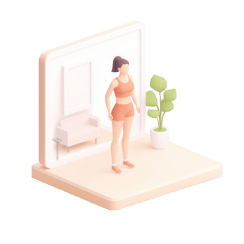 A confident woman standing in an aesthetically pleasing room with a plant. png