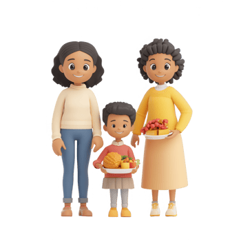 A happy family enjoying fresh fruits together, promoting healthy eating habits. png