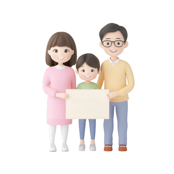 A happy family of three holding a blank sign with smiles and warmth. png