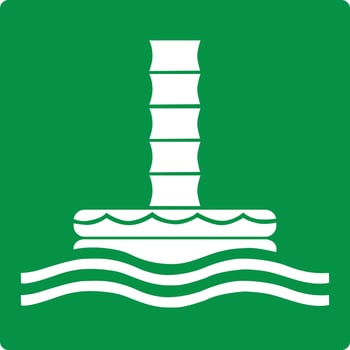 Green sign marine evacuation chute. Sleeve for evacuation. Locations of evacuation equipment. Chute for rapid abandonment vessels in case an accident and delivery people to floating life rafts. vector