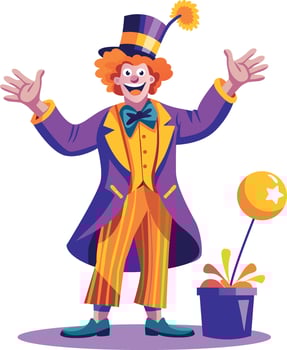 A flat illustration of a clown magic with balloon vector