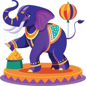 A flat illustration of a circus elephant dancing on a stage vector