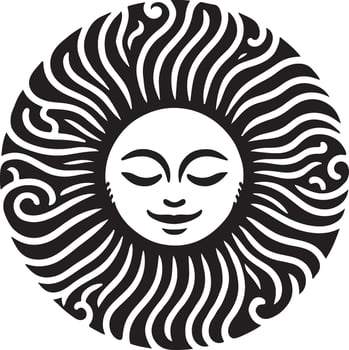 Black and white illustration circular sun design. vector