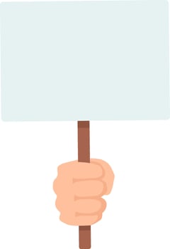 Hand gripping a blank protest sign featuring a wooden stick, poised for personal messages, set against a clean white background, ideal for expressing opinions and advocating for change vector