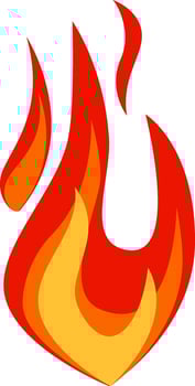 Red and orange stylized fire burning brightly with flames rising upwards on a white background, ideal for representing heat, energy, or passion vector