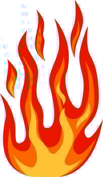Bright red and orange flames are rising high against a clean white background, creating a striking visual representation of heat, energy, and combustion vector