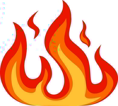 Red and orange stylized flames creating a cartoon fire burning with high flames and intense heat, perfect for representing concepts of energy, danger, and warmth vector
