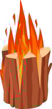 Bonfire blazing with large flames and burning logs, creating a warm and inviting atmosphere, ideal for camping trips or outdoor gatherings under the starry night sky vector