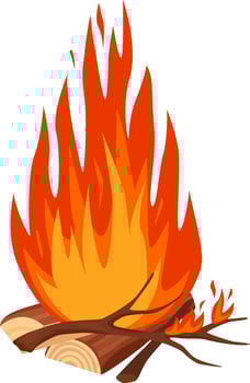 Large bonfire blazing with intense flames against a white background, capturing the essence of camping, evoking warmth, and hinting at the thrill of danger vector