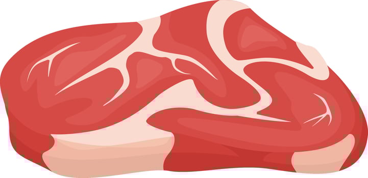 Cartoon illustration featuring a slice of raw red meat steak, isolated against a white background, symbolizing nutrition and protein, perfect for cooking delicious meals vector