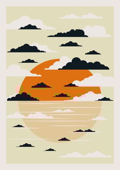 Sunrise or sunset sky seascape with clouds. cartoon illustration of beautiful evening seaside vector