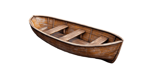 Wooden rowboat with detailed texture on a transparent background png