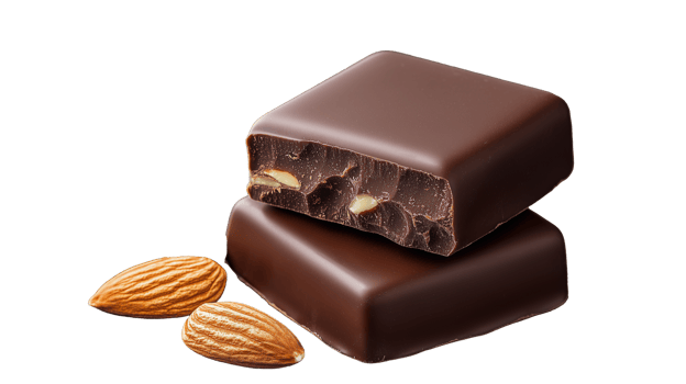 Chocolate squares with almonds on transparent background png