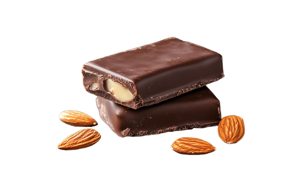 Chocolate bar with almonds on transparent background png