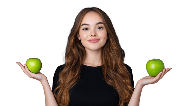 Young woman holding green apples with transparent background for versatile use png