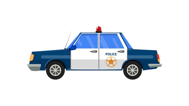 Patrol car side view. Police transport flat style illustration vector
