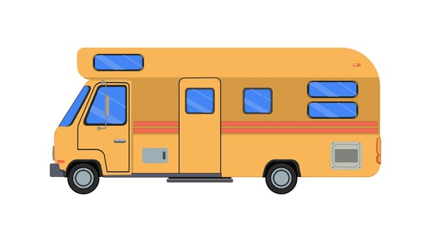 Camper car, holiday caravan, van, summer motorhome, camping RV. Mobile auto vehicle for travel, vacation. Flat illustration isolated on white background vector