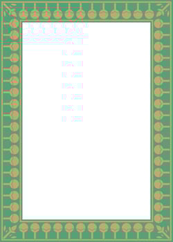 gold with green square Egyptian ornament. Rectangle, frame, ancient Egypt.Pattern of lotus flowers and sun vector
