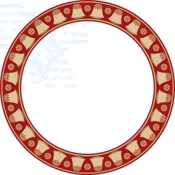 gold with red round Egyptian ornament. Circle, frame, ring of ancient Egypt.Pattern of lotus flowers and sun vector