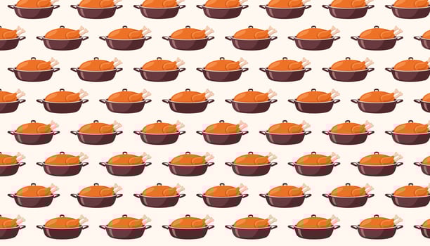 Seamless pattern with chicken in a roasting pan. illustration. vector