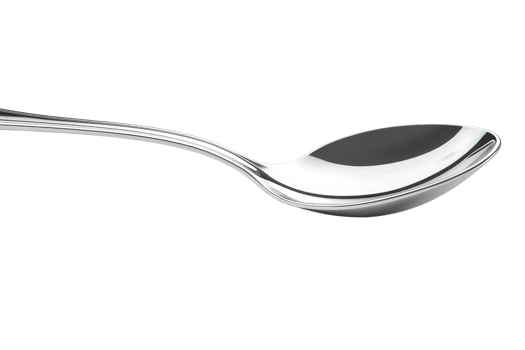 A sleek, shiny silver spoon showcasing its elegant curves and polished surface. png