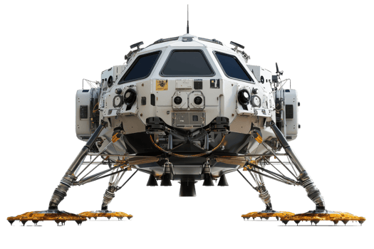 A lunar lander featuring a complex design with multiple legs, large windows, and various instruments for space exploration. png