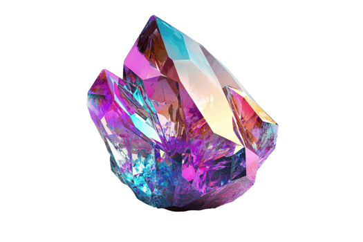 A vibrant, multi-faceted crystal showcasing a blend of colors and reflective surfaces. png