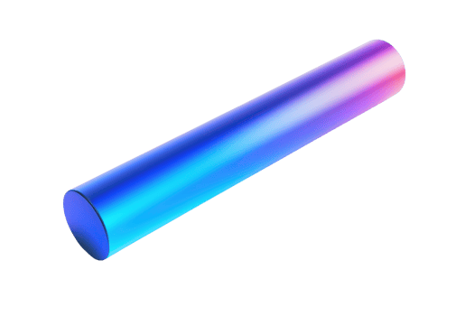 A vibrant, gradient-colored cylindrical object with smooth surfaces and a glossy finish, showcasing a blend of blue and pink hues. png