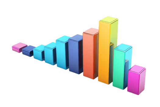 Colorful bar graph representing data trends with varying heights and hues, illustrating statistical information visually. png