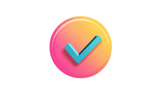 A colorful circular icon featuring a blue check mark on a gradient pink and orange background. png