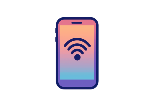 A stylized smartphone displaying a Wi-Fi symbol, emphasizing connectivity. png