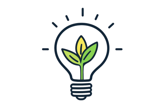 A lightbulb design featuring a green sprout, symbolizing the fusion of innovation and nature. png